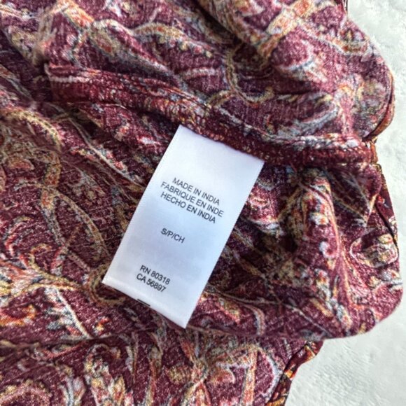 Lucky Brand Womens V-Neck Paisley Print Long Sleeve High Low Blouse Red New $99 - Picture 4 of 8